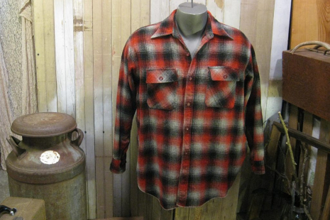 30s vintage wool Shadow Plaid Shirt Gray Red  Eskimo elbow patches