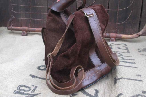 Brown suede backpack leather hand-tooled designs