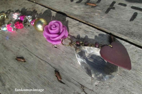 Crystal Skull Mexican assemblage purple vintage roses necklace