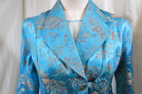 1940s Vintage wrap robe Turquoise Chinese brocade
