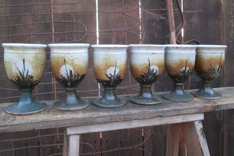 Vintage 70s Wine goblets handthrown pottery boho Kitchen decor