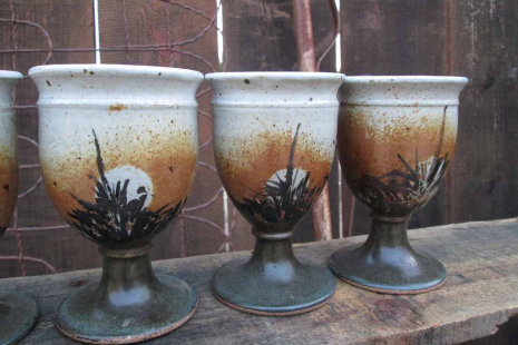 handthrown pottery boho Kitchen decor Earthy footed ceramic cups