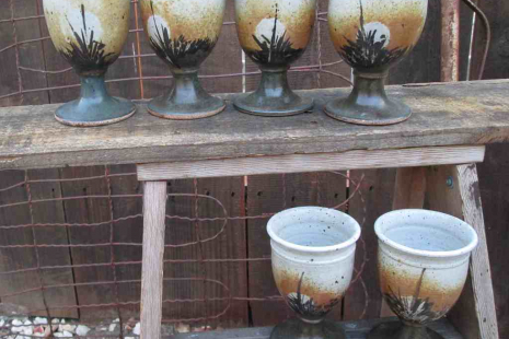 Vintage 70s Wine goblets handthrown pottery boho Kitchen decor