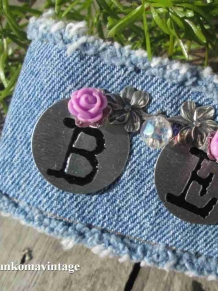 BE Denim Charm Bracelet glass crystal Purple roses Bohemian Country garden Cuff