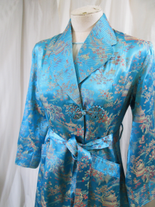 1940s Vintage wrap robe Turquoise Chinese brocade