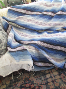 Hippie 70s Mexican serape in shades of blue