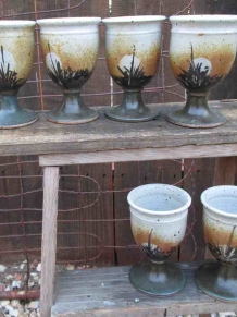 Vintage 70s Wine goblets handthrown pottery boho Kitchen decor