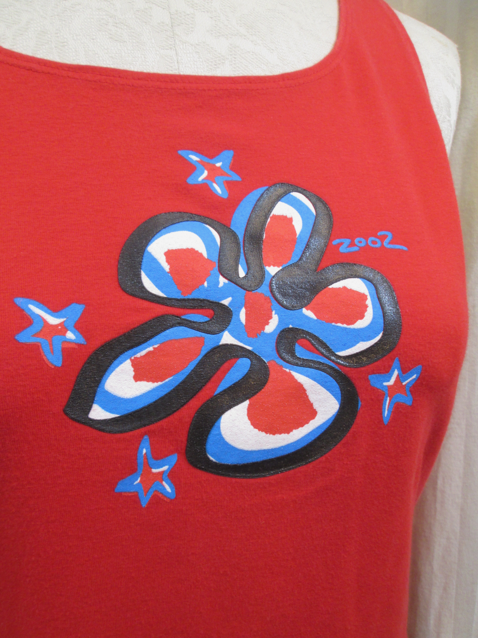 Stephen Sprouse 2002 graffiti Blue Flower Red stretch Dress cotton