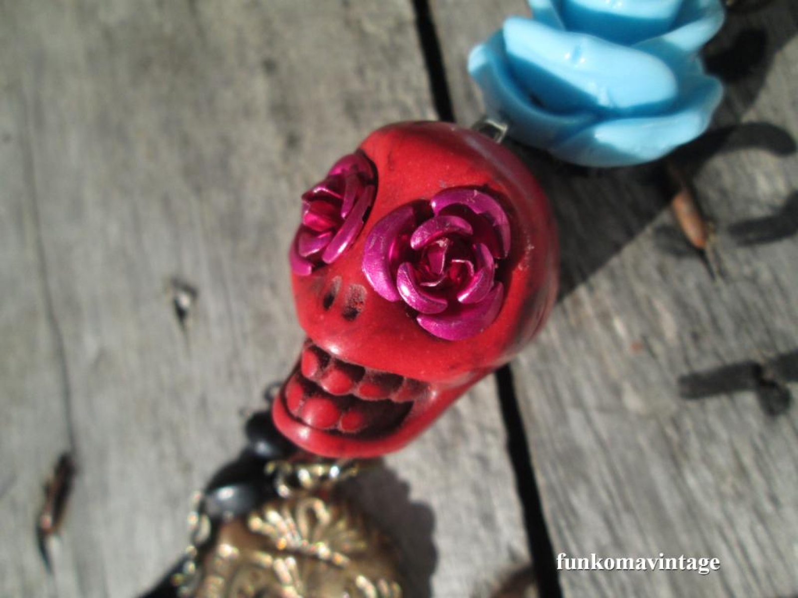 MATURE Goth, Sugar Skull Charms, With Red Tirgers Eye and Yellow