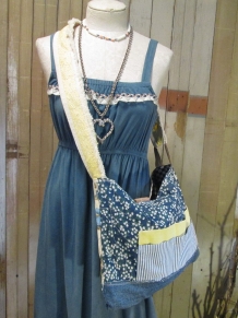 adjustable calico bag with vintage fabric and lace