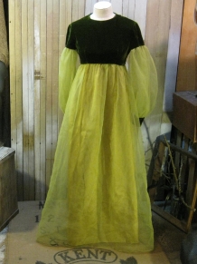 late 60s moss velvet and sheer yellowgreen chiffon