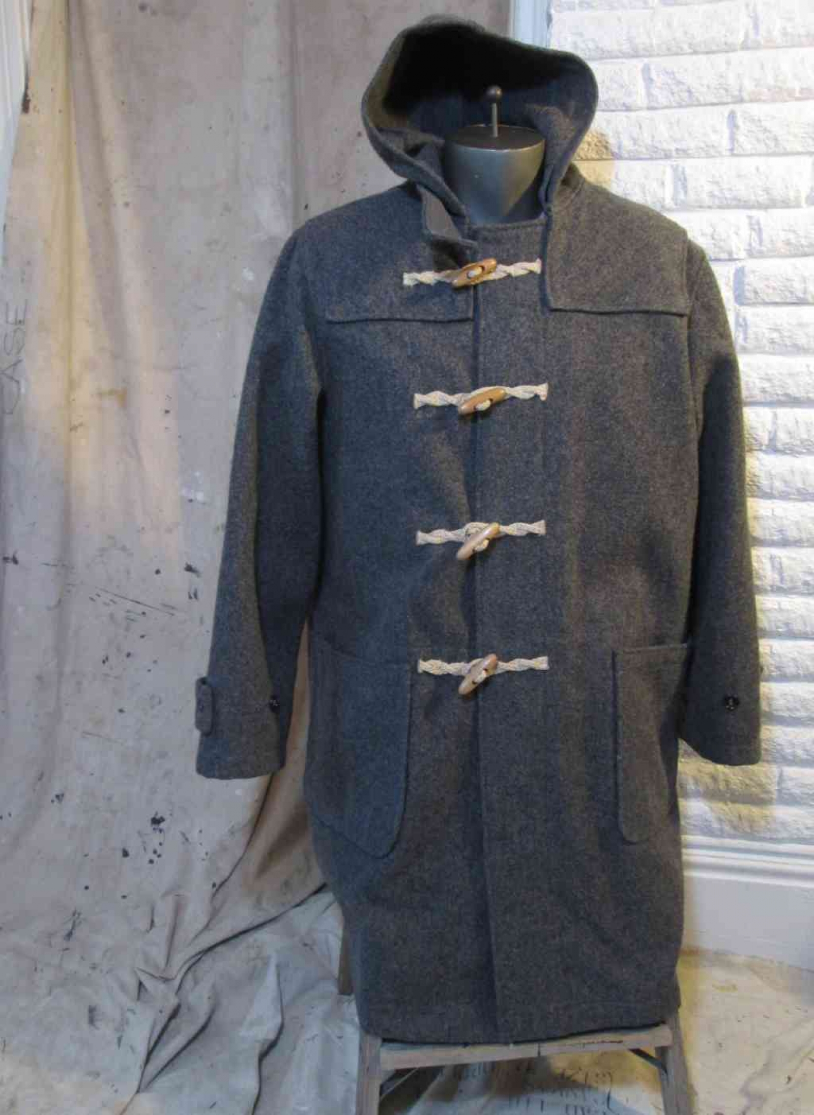Schott Duffle Coat Melton wool Gray coat Hemp and Wood toggles and bu ...